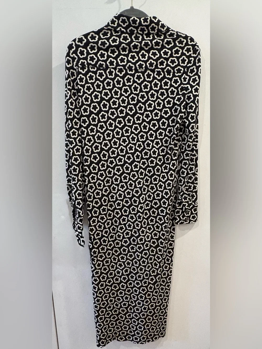 Tory Burch Black and White Patterned Long Sleeve Midi Dress NWOT